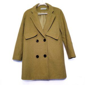 Classic Olive Green Double-Breasted Wool Coat Women High Quality Coat Size L